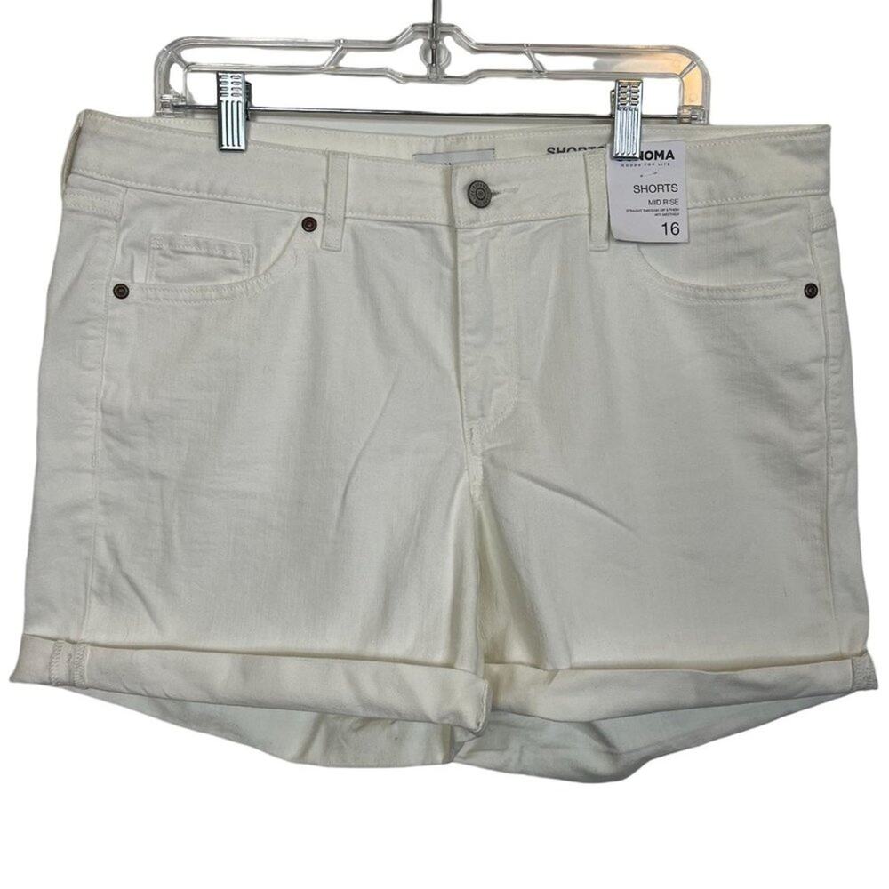 NWT Sonoma Plus Size 16 Womens White Denim Jeans Shorts 6.5" Inseam Rolled Hem